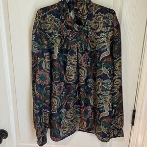 Vintage Notches paisley print blouse high neck size 16